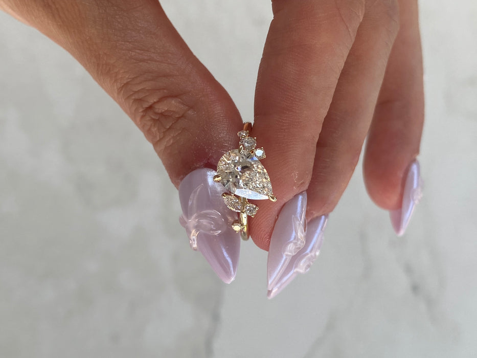 14K 1.9 TCW Pear Lab Diamond Cluster Ring