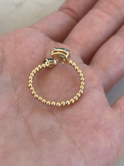 14K Gold Emerald & Diamond Bead Ring