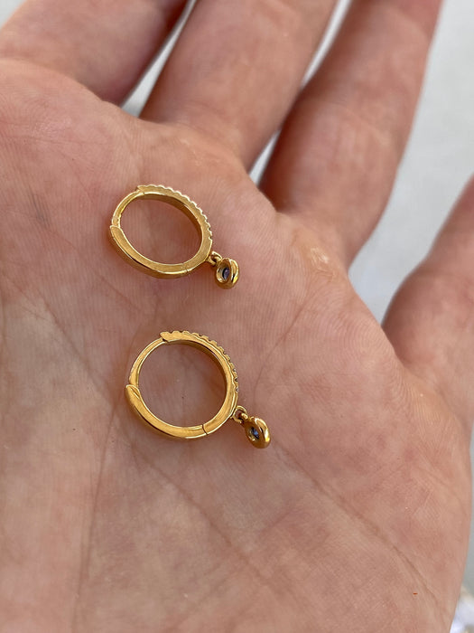 14K Natural Diamond & Blue Sapphire Huggie Earrings