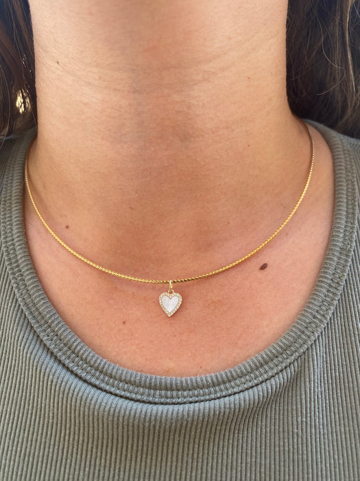 14K Gold Diamond Mother of Pearl Heart Charm