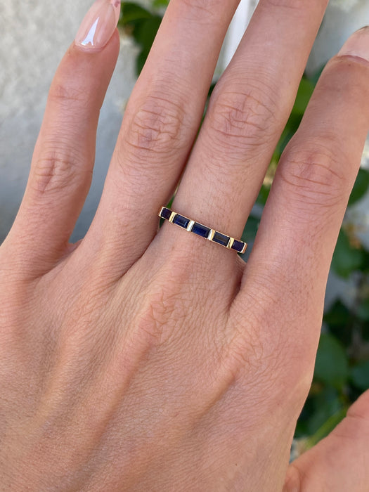 14K Gold Baguette Blue Sapphire Ring