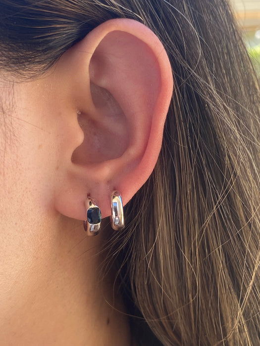 14K White Gold Blue Sapphire Huggie Hoop Earrings