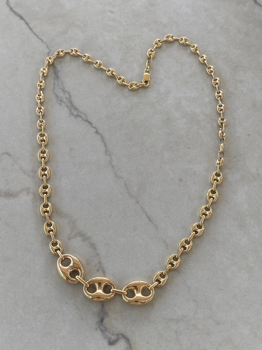 14K Gold Graduated Puffy Mariner Necklace