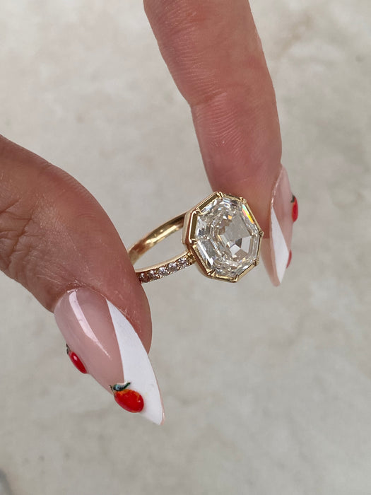 14K Gold 3.05 Carat Hexagon Old Mine-Cut Lab Diamond Ring