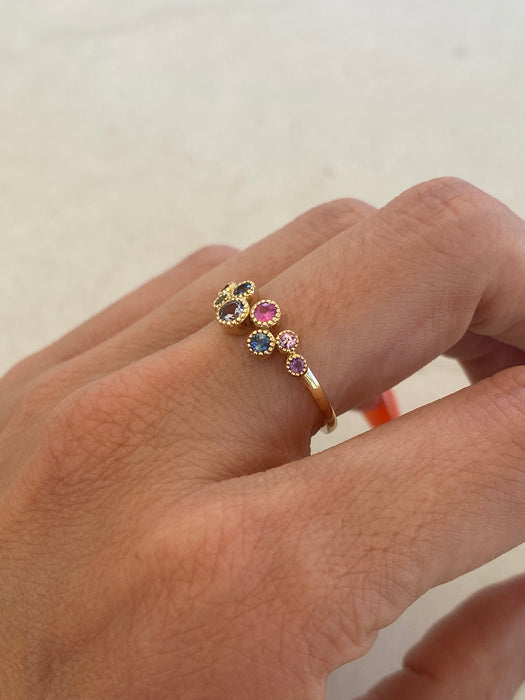 14K Gold Rainbow Gemstone Bezel Ring