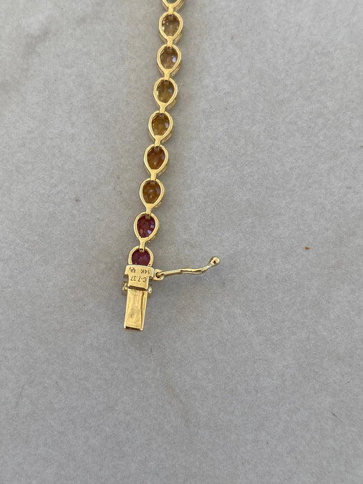14K Gold Bezel Set Rainbow Pear Sapphire Bracelet