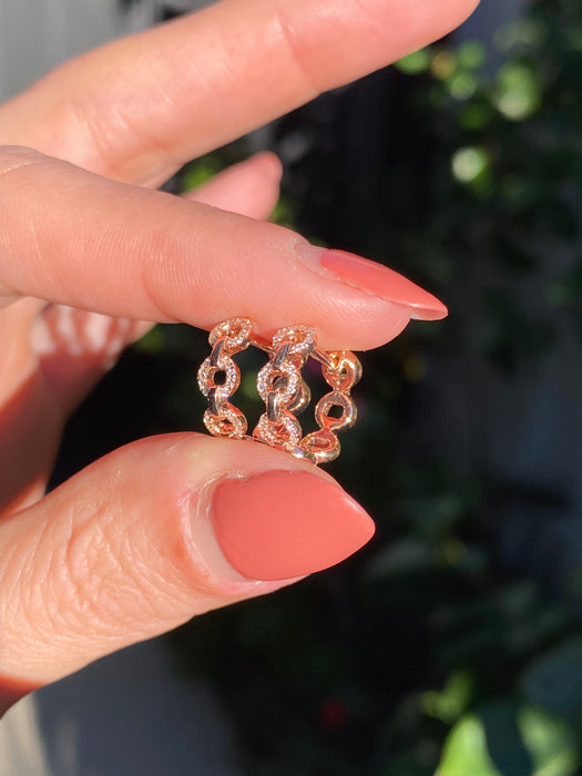 14k rose gold diamond huggie earrings