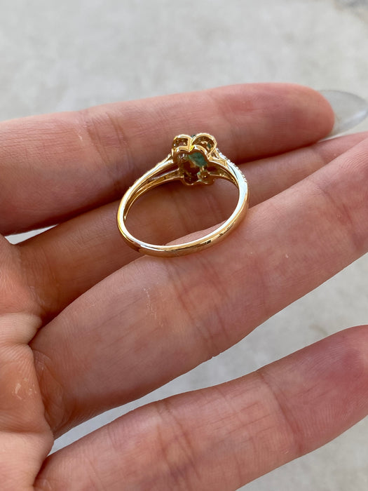 14K Natural Emerald & Diamond Two-Tone Ring