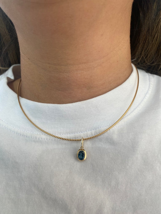14K Gold London Blue Topaz & Diamond Oval Charm