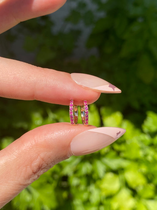 14k Gold 9mm Ruby Huggie Earrings