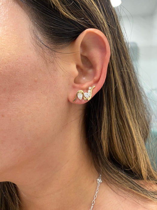 14K 2.2 TCW Lab Diamond Pear & Heart Ear Climber Earrings