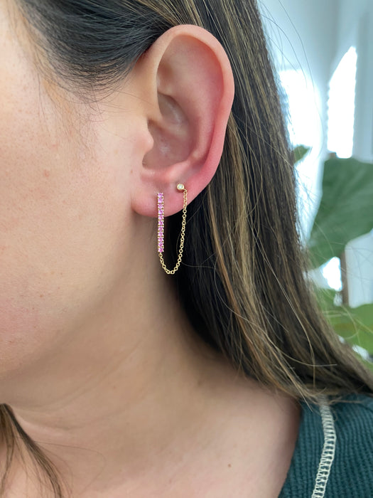 14K Gold Pink Sapphire & Diamond Drop Earrings
