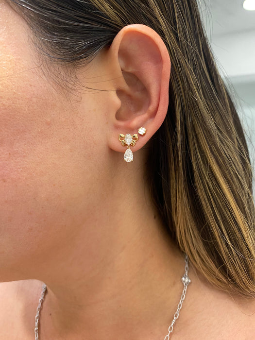14K 1.8 TCW Lab Diamond Bow & Pear Drop Earrings