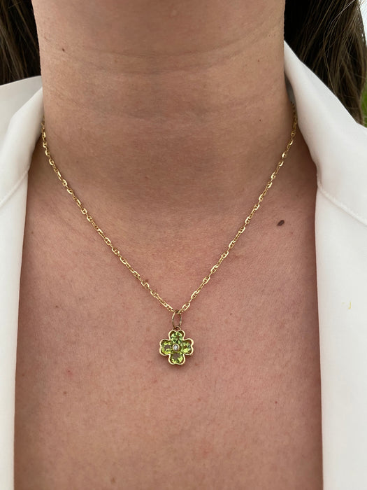 14k peridot flower clover charm