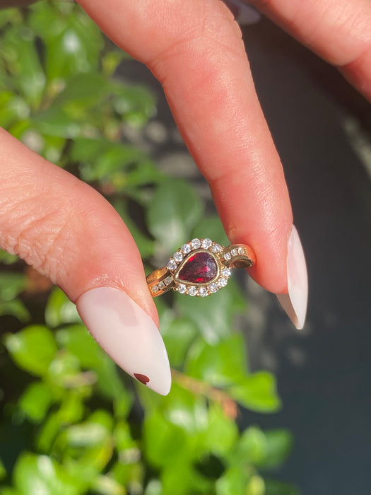 14k garnet diamond ring size 6.5