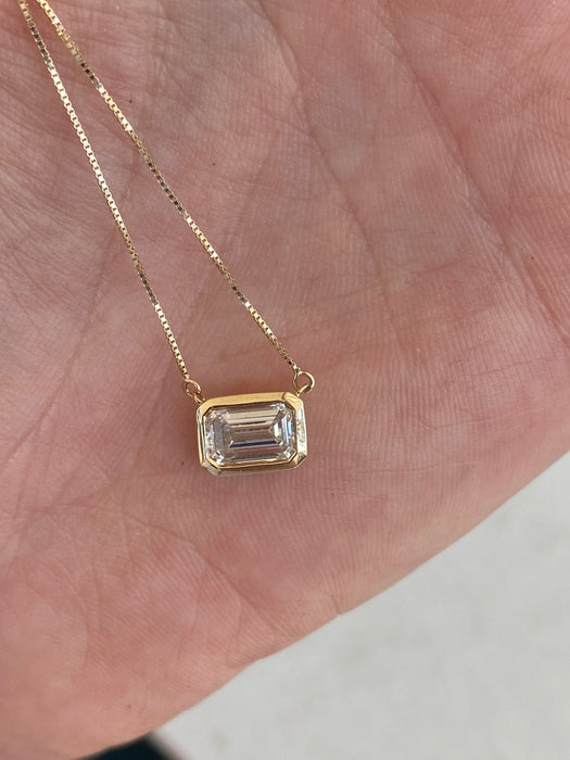 14K 1.5 CT Lab Diamond Bezel Pendant Necklace