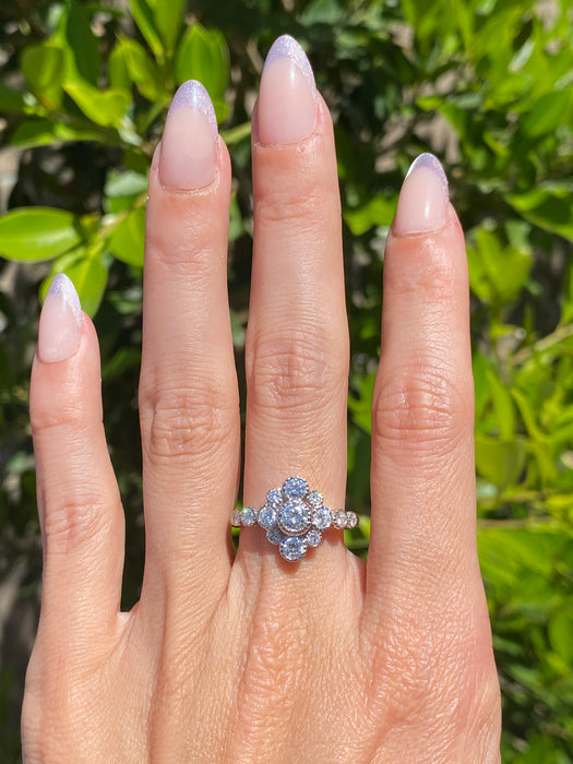 Vintage Platinum 900 Diamond Floral Ring