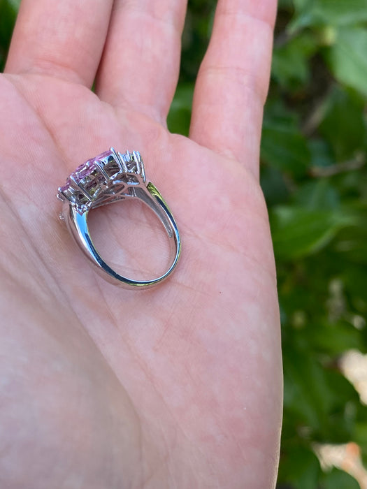 18k white gold invisible set pink sapphire heart diamond ring size 6