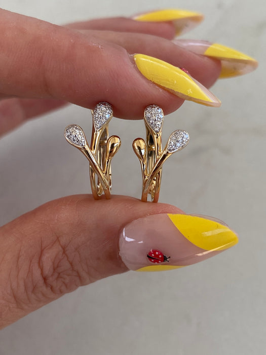 14K Gold Diamond Abstract Huggie Earrings