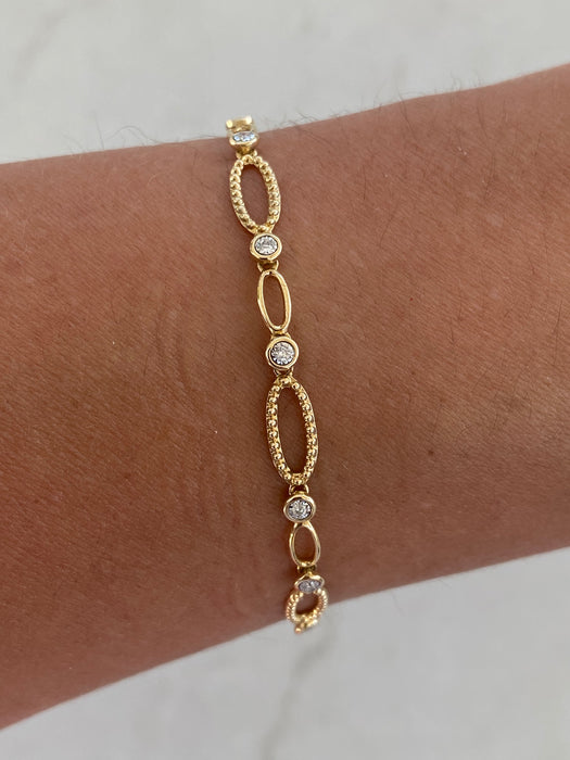 Vintage 14K Diamond Croissant Link Bracelet