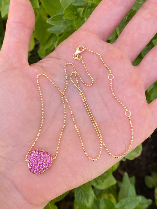 14K Gold Bead Chain Necklace with 18K Rose Gold Pink Sapphire Charm – 2.11 Carat Pink Sapphire