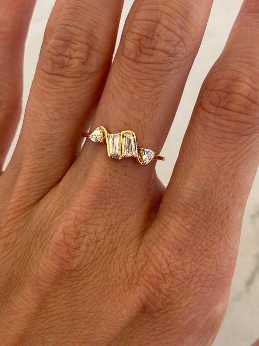 14K Gold Lab Diamond Baguette Trillion Wavy Ring
