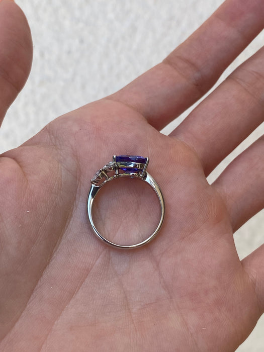 Platinum blue sapphire diamond heart ring size 6.5