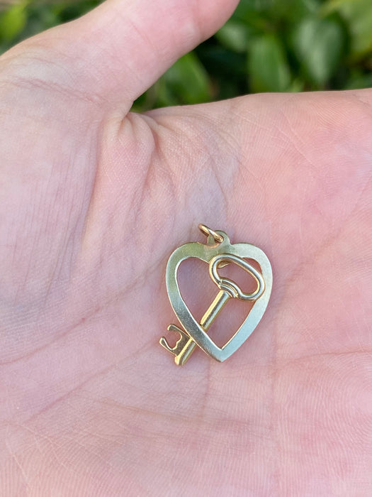 14k heart key lock charm