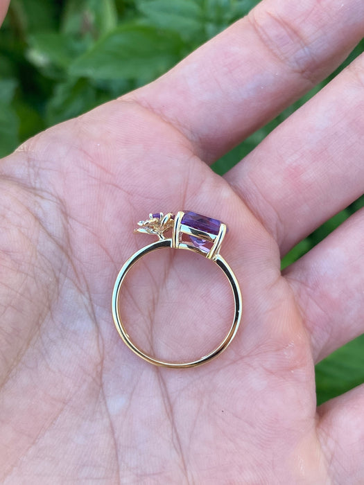 14k Gold Amethyst Flower Ring