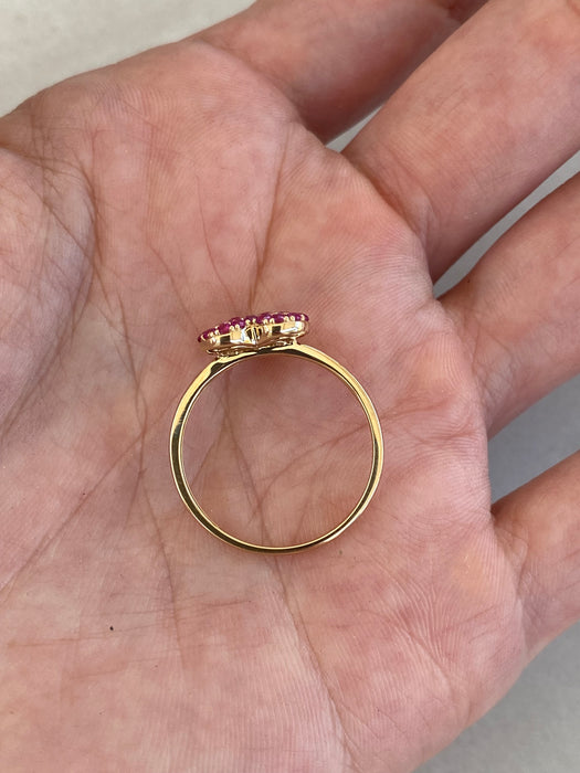 14K Gold Ruby Heart Ring with Flush-Set Rubies, Pink Sapphires & Diamonds