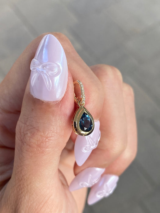 14K Gold London Blue Topaz & Diamond Pear Charm