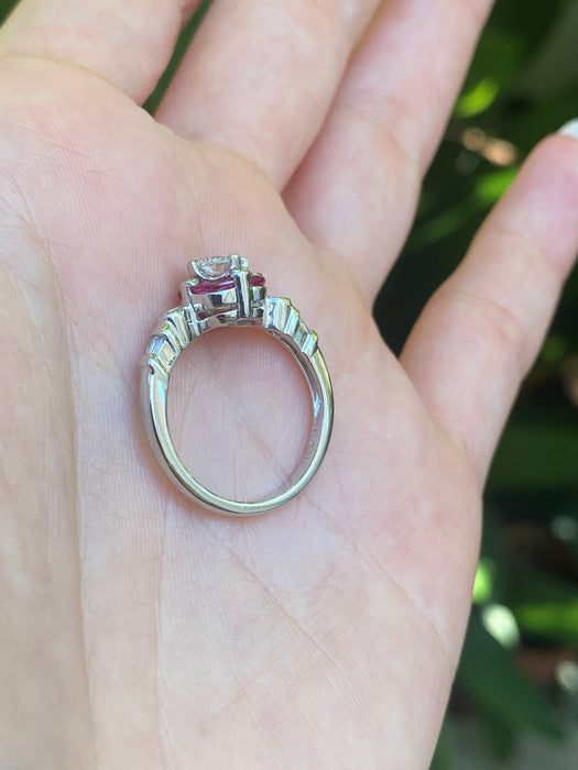 Platinum 900 diamond ruby ring size 6.75