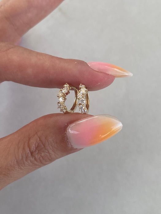 14K Gold Lab Diamond Offset Huggie Earrings