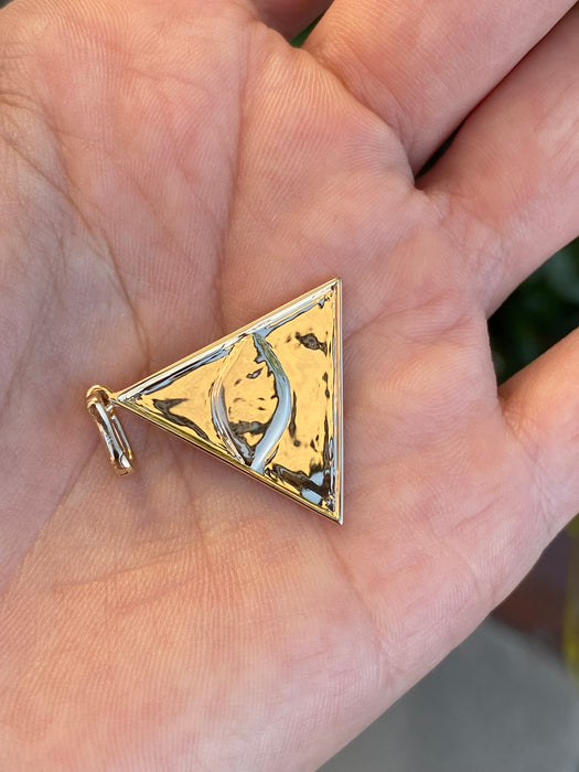 14k fluted triangle evil eye turquoise diamond charm