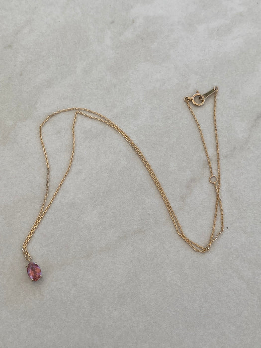 Vintage 10K Rose Gold Pink Tourmaline Necklace