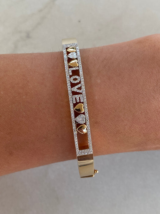 14K Gold Diamond Love Slider Bracelet Bangle