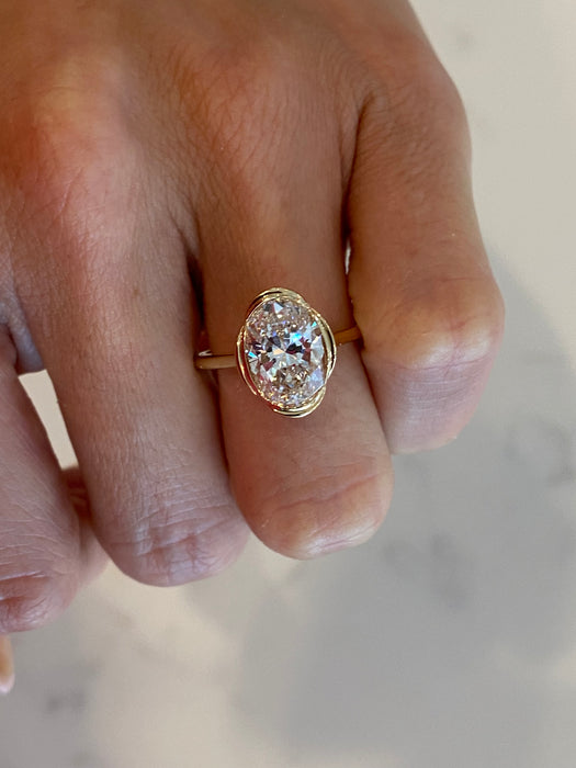 14K Gold Bezel Set Oval Lab Diamond Ring – 3.50 Carat IGI Certified