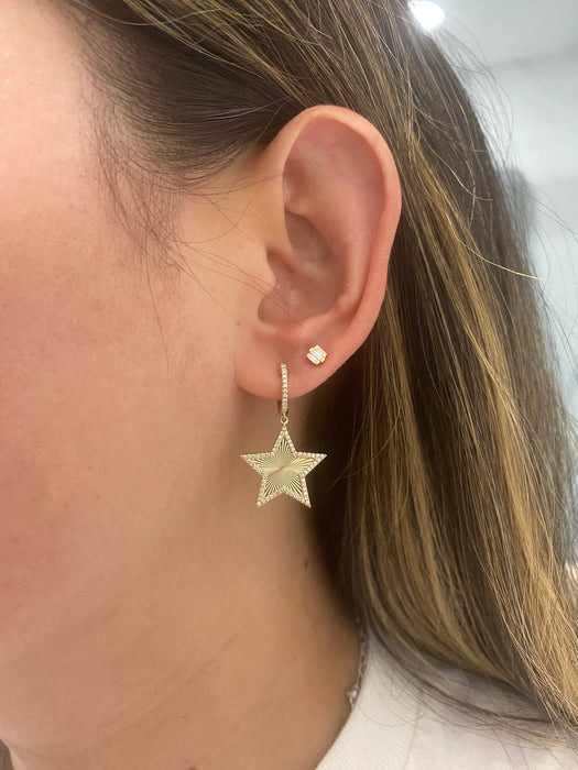 14K Natural Diamond Fluted Star Huggies