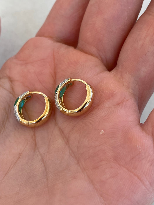 14K Emerald & Diamond Reversible Huggie Earrings