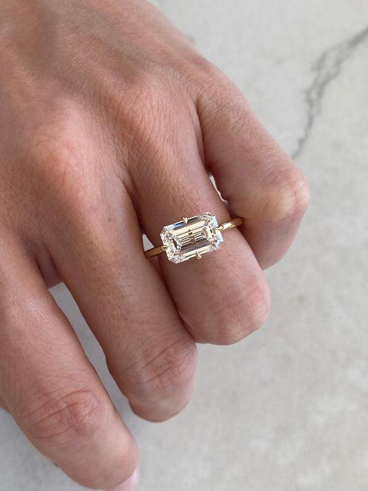 14K East-West Emerald Cut Lab Diamond Solitaire Ring — 3.03 Carats- IGI