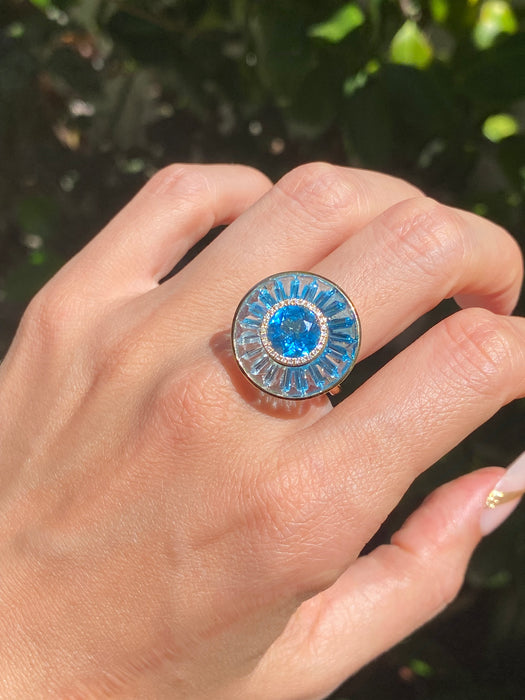 18k blue topaz diamond spinner ring size 6.5