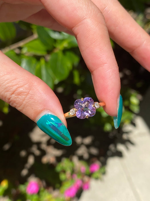 14k flower amethyst diamond ring size 7.25