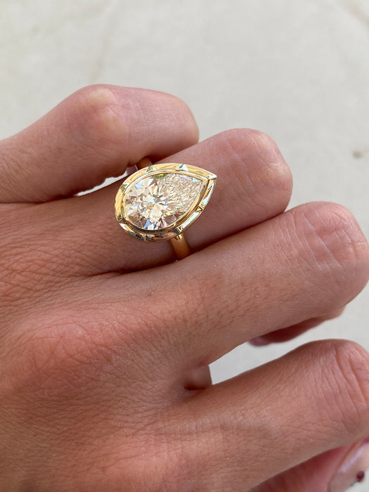 14K Double Bezel Set 3.02 Carat Lab Pear Diamond Ring