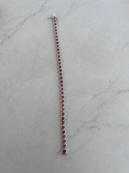 14K White Gold Bezel-Set Pink Tourmaline Heart Bracelet