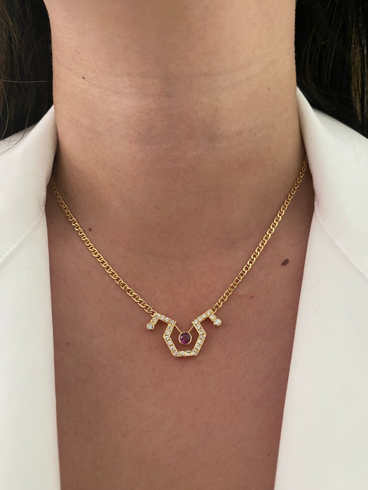 Vintage 18k Gold Diamond Ruby Mariner Necklace 15”