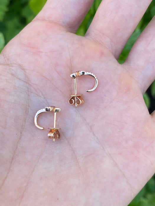 14k Rose Gold Ruby Diamond Star J Huggie Earrings