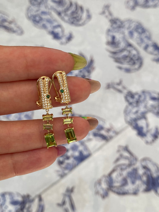 14k peridot diamond alligator earrings