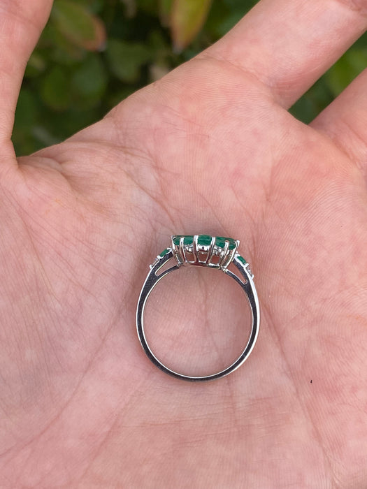 Vintage Platinum 900 Emerald & Diamond Flower Ring