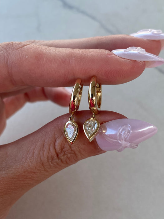 14K Bezel-Set Pear Lab Diamond Huggie Earrings — 0.80 TCW