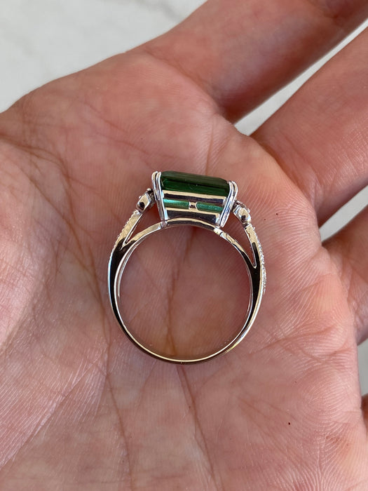 Vintage Platinum 900 Green Tourmaline & Diamond Ring